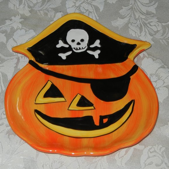 Halloween Plate Candy Dish Party Pirate Jackolantern - Picture 1 of 2